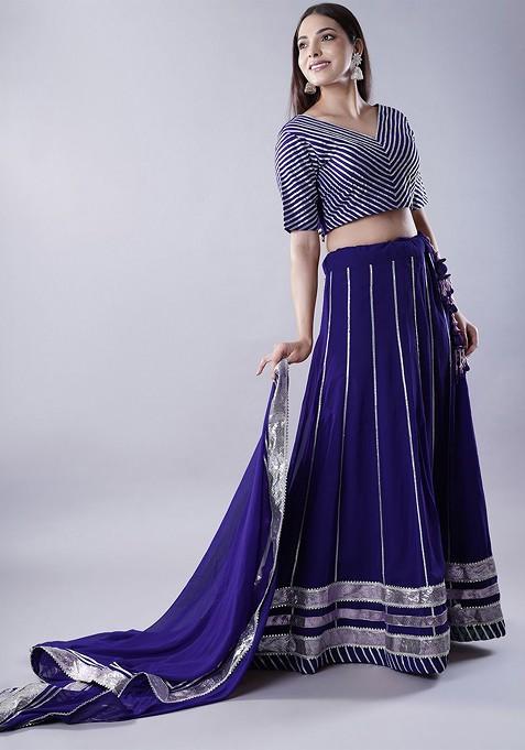 Navy Blue Embellished Blended Lehenga Choli