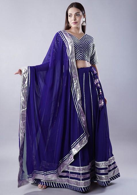 Navy Blue Embellished Blended Lehenga Choli