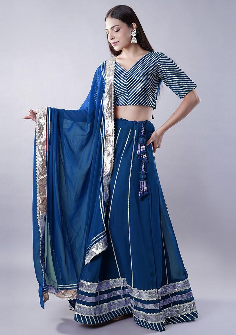 Teal Embellished Blended Lehenga Choli