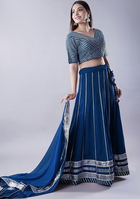 Teal Embellished Blended Lehenga Choli