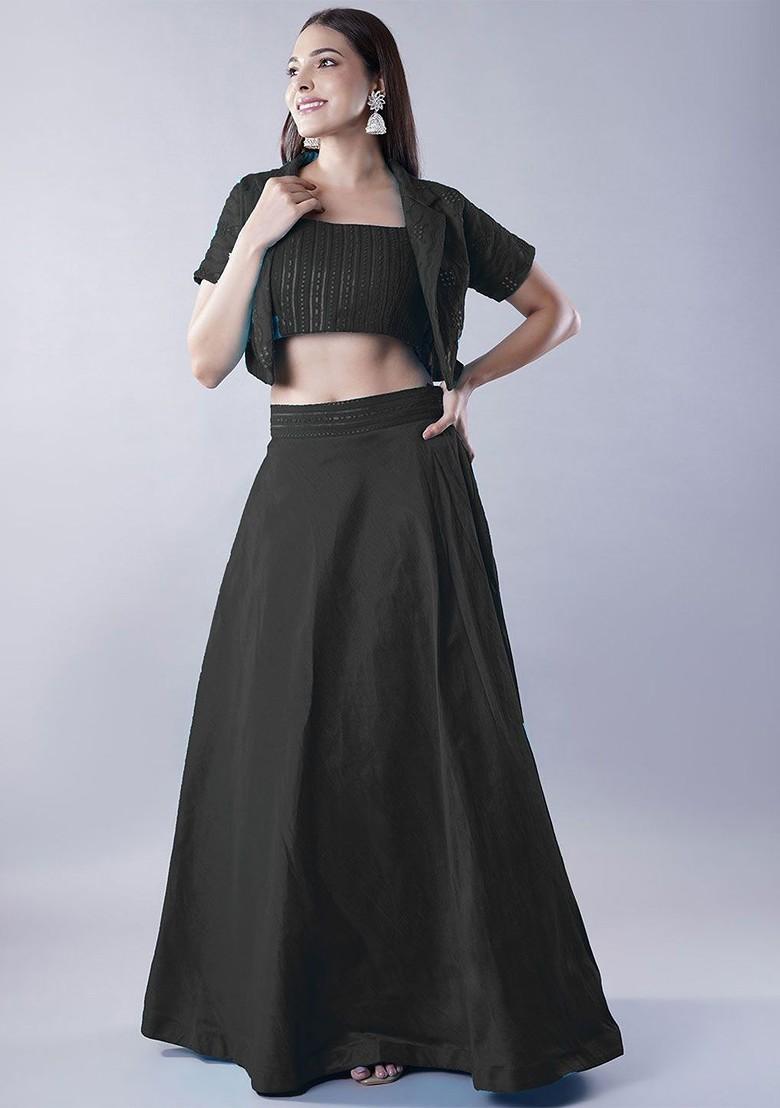 Black Emboridered Blended Lehenga Choli - Indya
