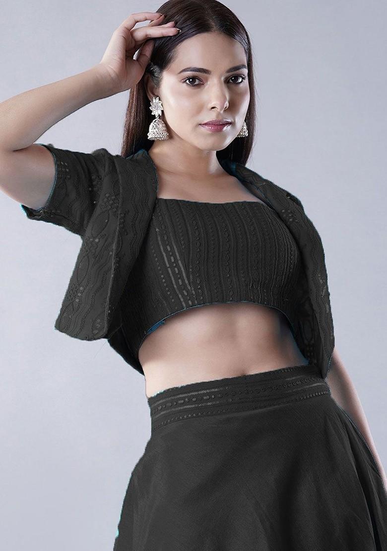 Black Emboridered Blended Lehenga Choli - Indya