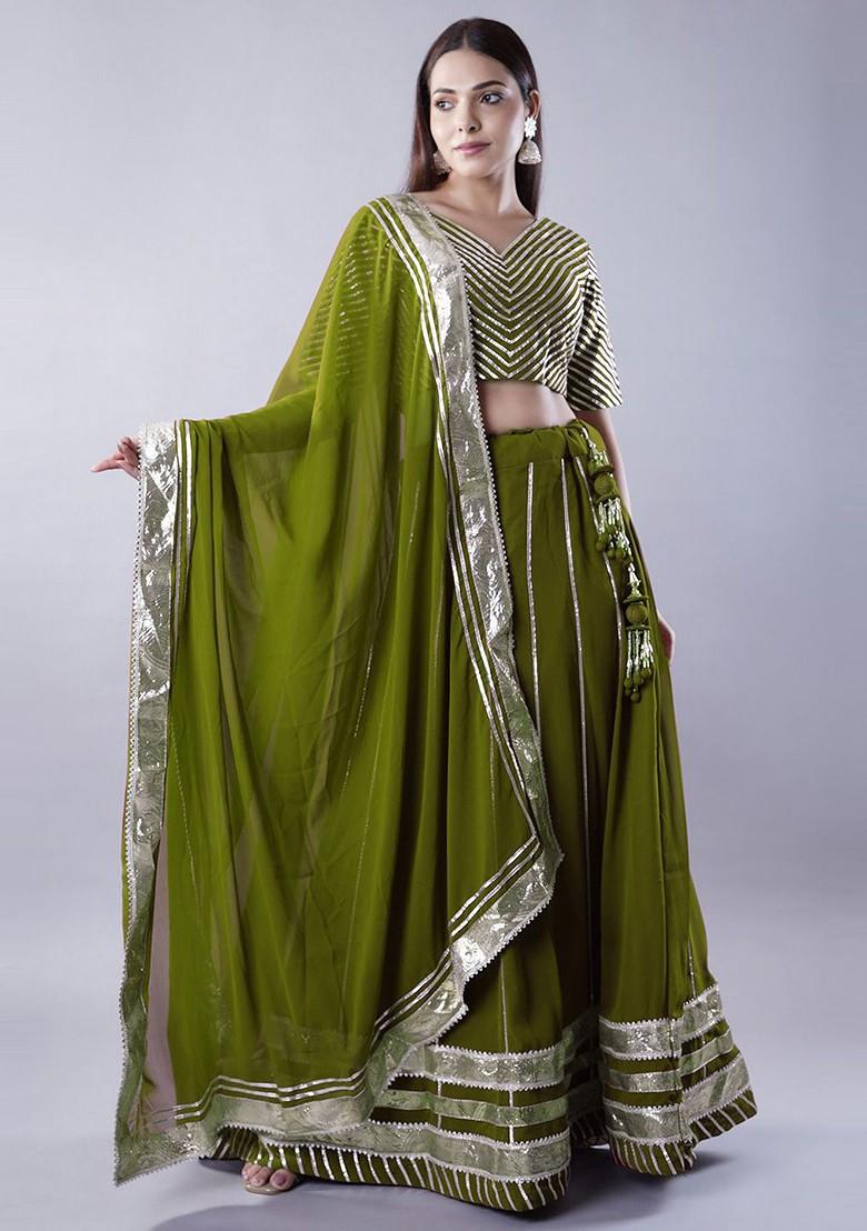 Green Embellished Blended Lehenga Choli