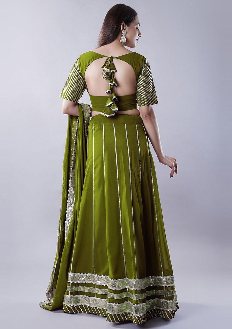 Green Embellished Blended Lehenga Choli