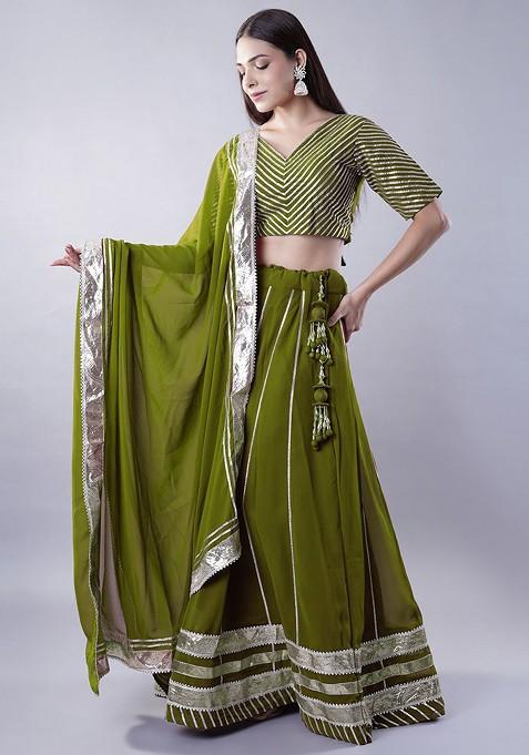 Green Embellished Blended Lehenga Choli
