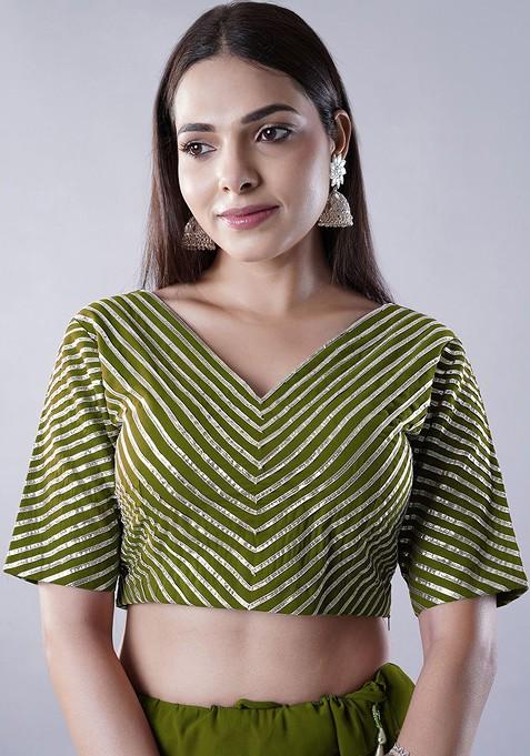 Green Embellished Blended Lehenga Choli