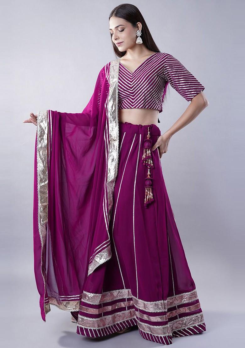 Magenta Embellished Blended Lehenga Choli