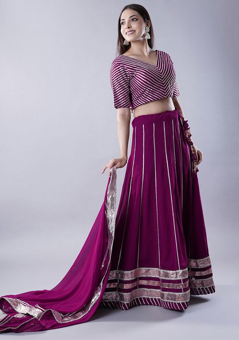Magenta Embellished Blended Lehenga Choli