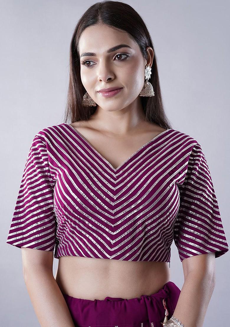 Magenta Embellished Blended Lehenga Choli