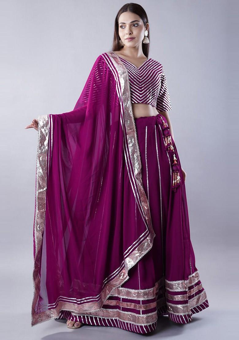 Magenta Embellished Blended Lehenga Choli