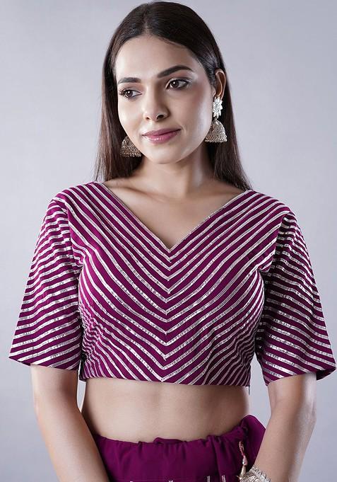 Magenta Embellished Blended Lehenga Choli