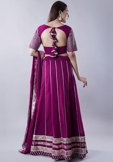 Magenta Embellished Blended Lehenga Choli