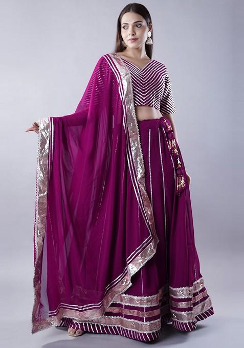 Magenta Embellished Blended Lehenga Choli