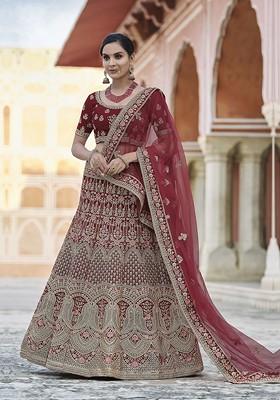 Maroon Emboridered Blended Lehenga Choli