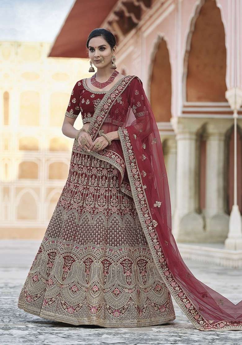 Maroon Emboridered Blended Lehenga Choli - Indya