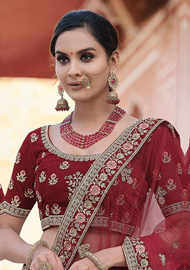 Maroon Emboridered Blended Lehenga Choli - Indya