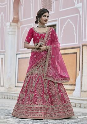 Pink Emboridered Blended Lehenga Choli