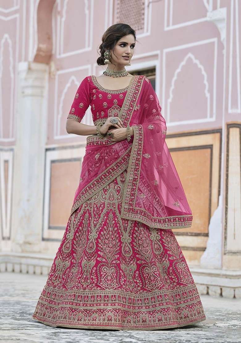 Pink Emboridered Blended Lehenga Choli - Indya