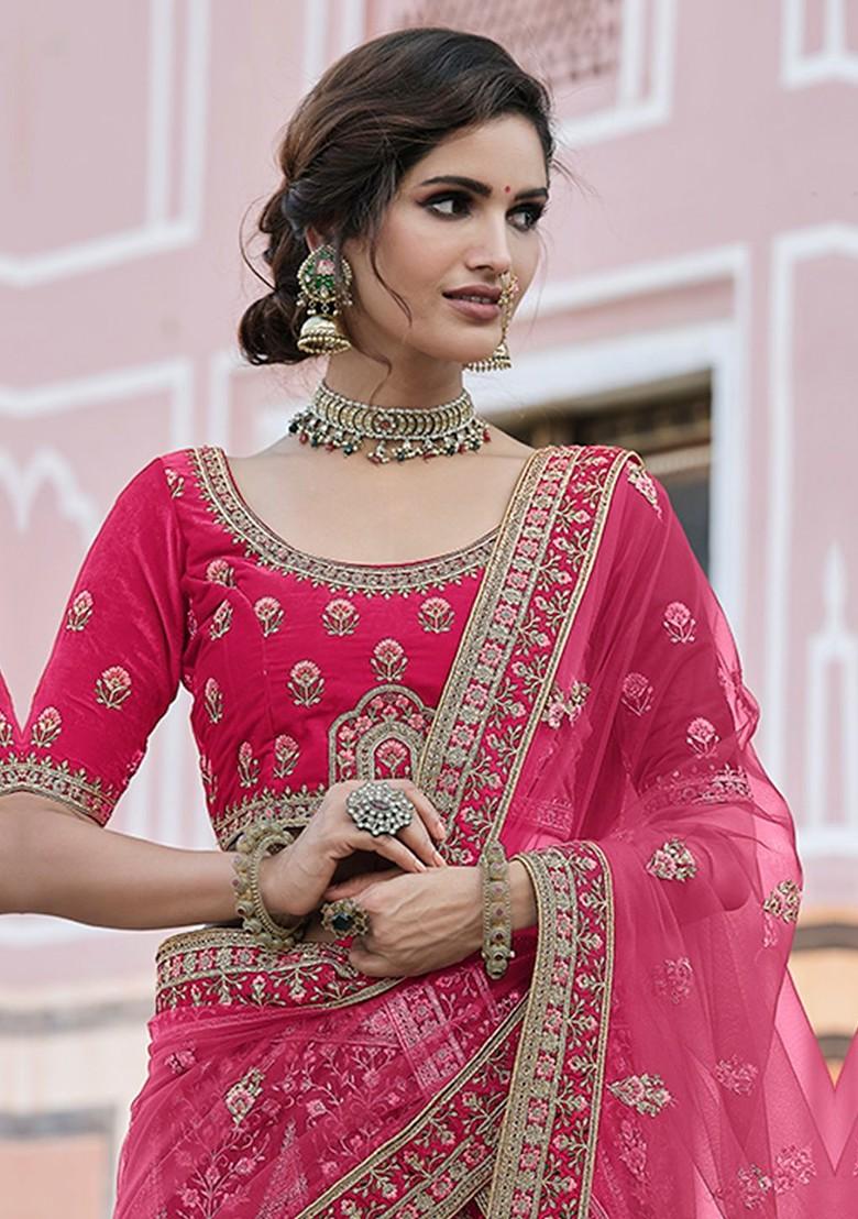 Pink Emboridered Blended Lehenga Choli - Indya