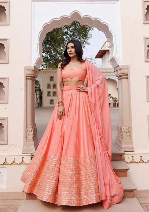 Coral Woven Design Blended Lehenga Choli