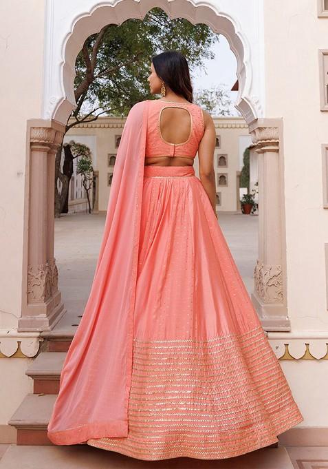 Coral Woven Design Blended Lehenga Choli