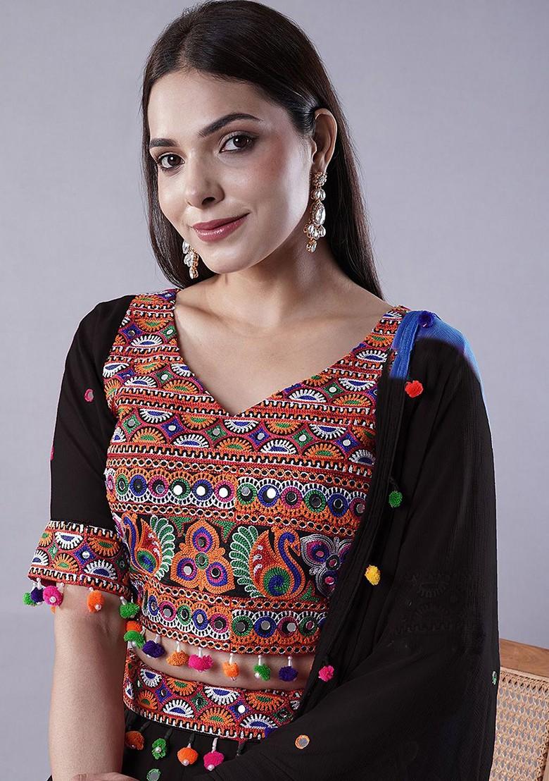 Black Emboridered Blended Lehenga Choli - Indya