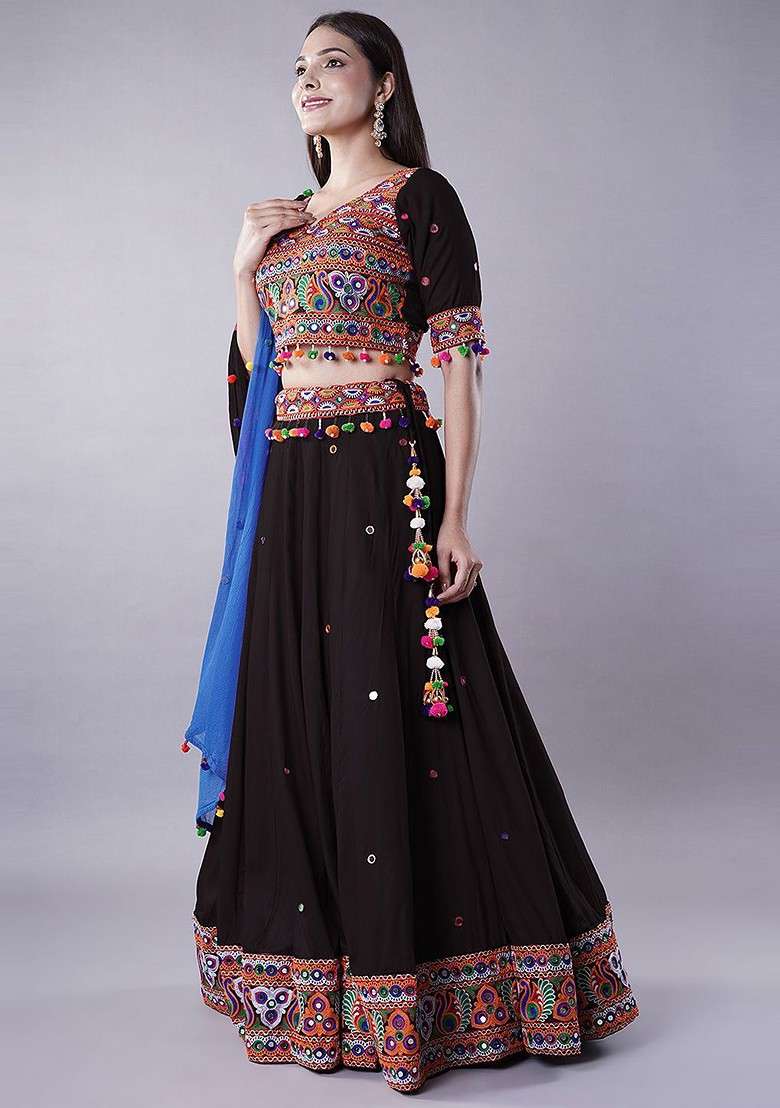 Black Emboridered Blended Lehenga Choli - Indya