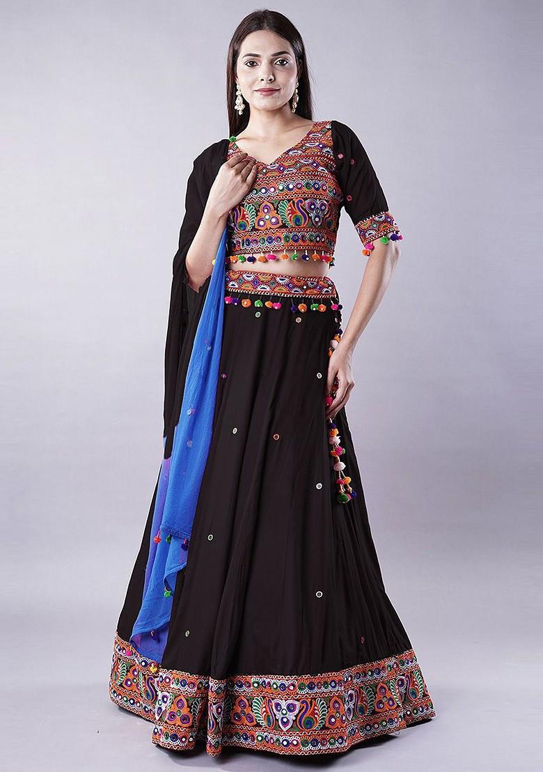 Black Emboridered Blended Lehenga Choli - Indya