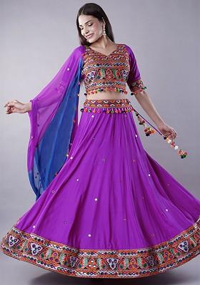 Purple Emboridered Blended Lehenga Choli