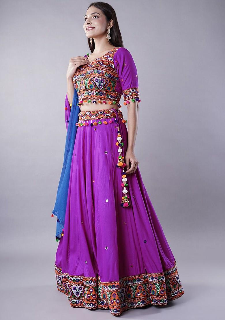 Purple Emboridered Blended Lehenga Choli - Indya