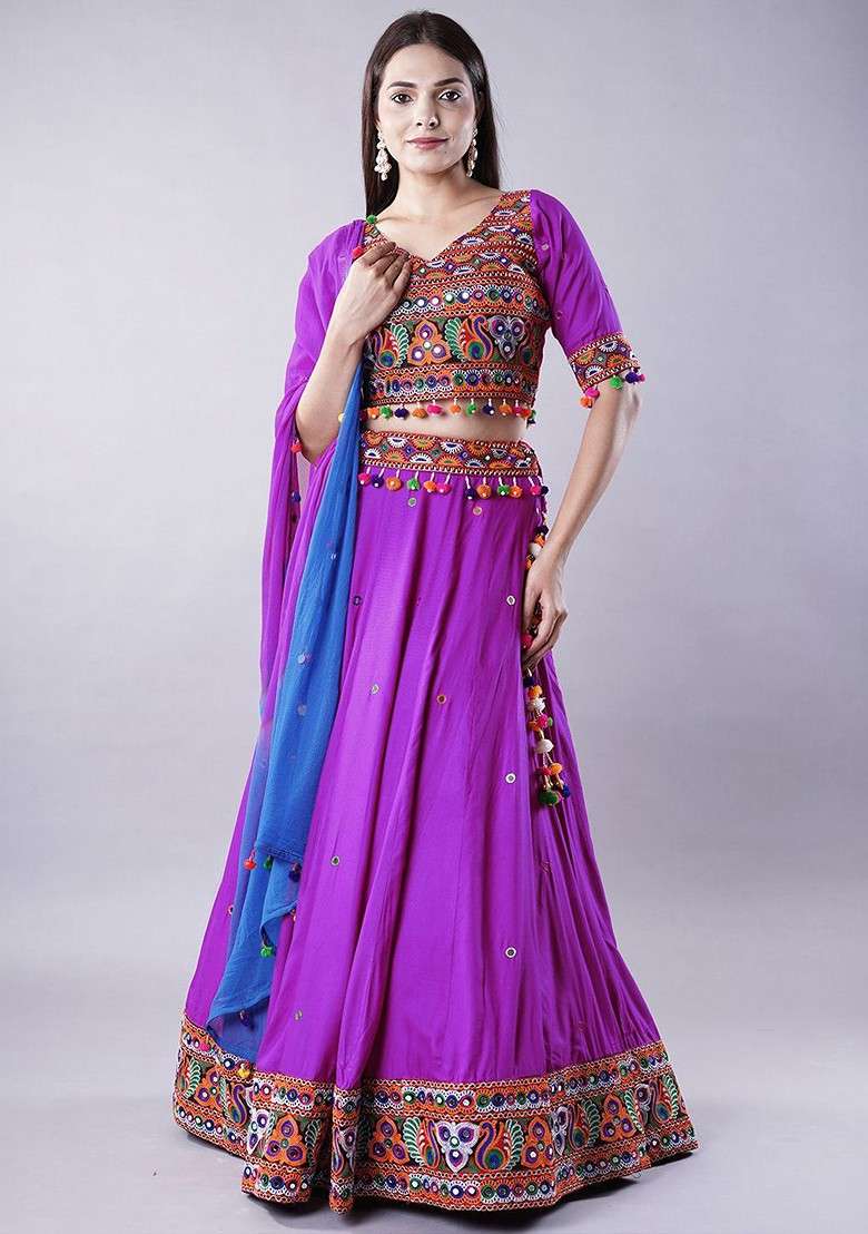 Purple Emboridered Blended Lehenga Choli - Indya