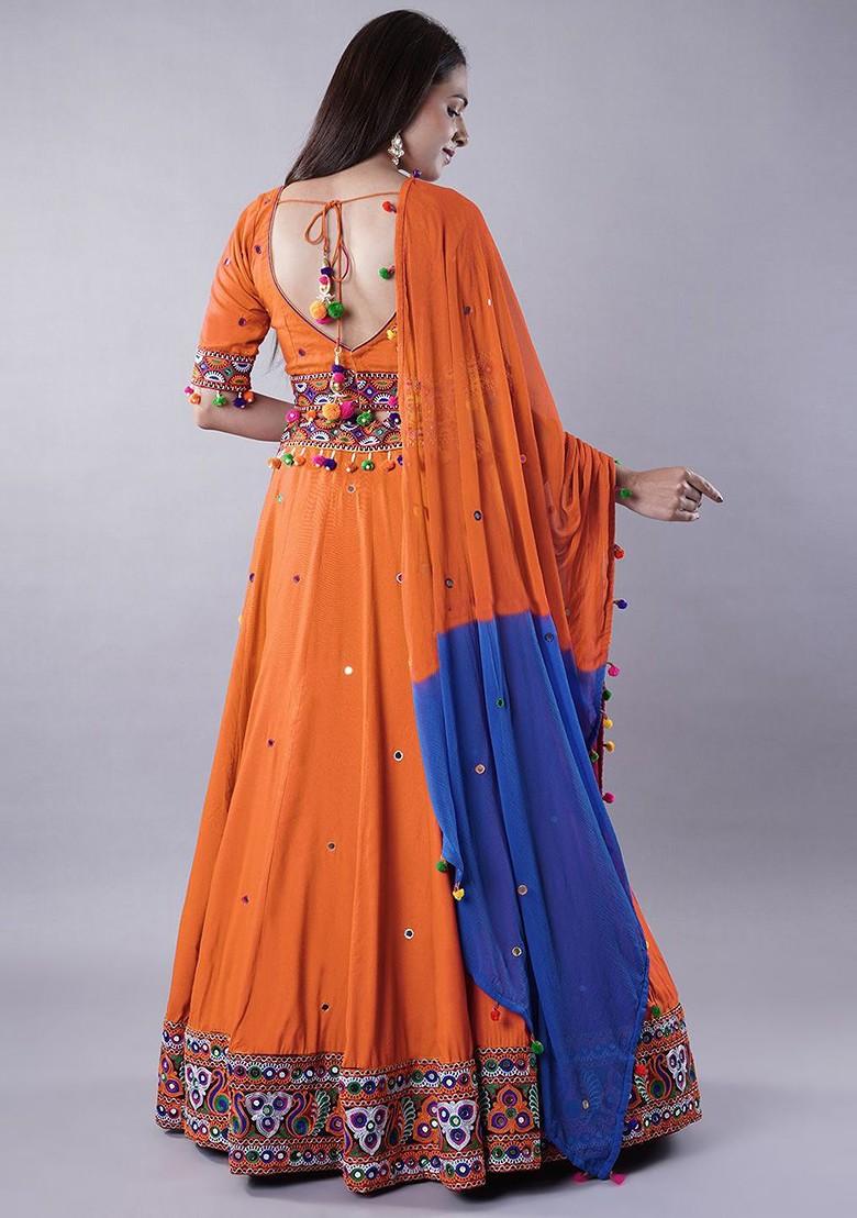Orange Emboridered Blended Lehenga Choli - Indya