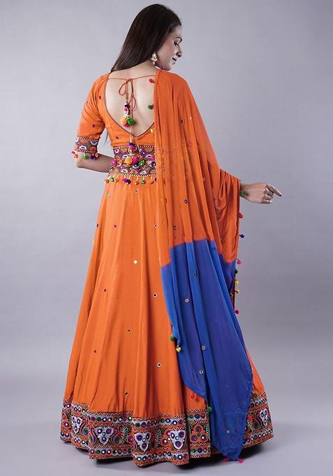 Orange Emboridered Blended Lehenga Choli