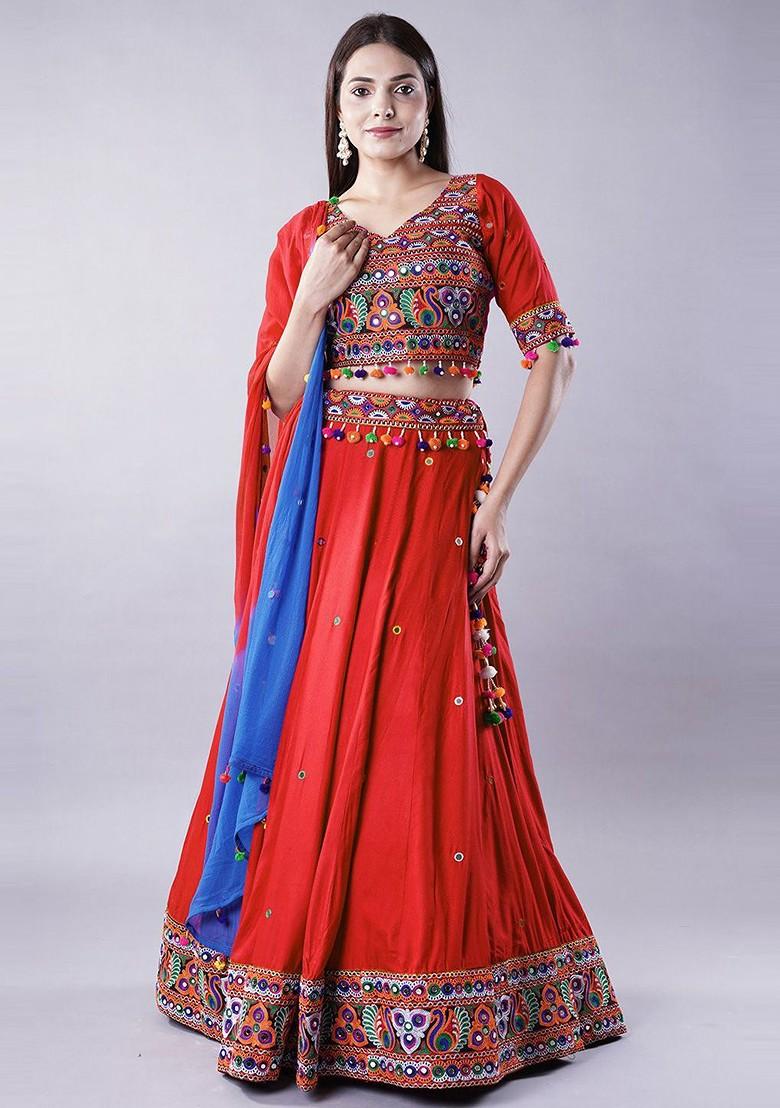 Red Emboridered Blended Lehenga Choli
