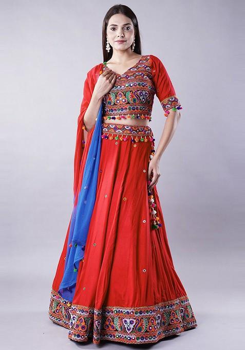 Red Emboridered Blended Lehenga Choli
