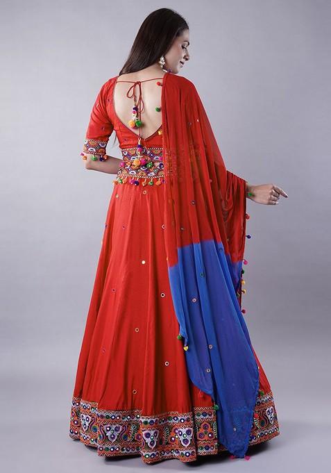 Red Emboridered Blended Lehenga Choli