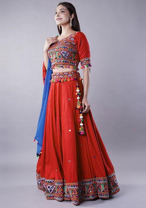Red Emboridered Blended Lehenga Choli