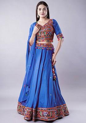 Blue Emboridered Blended Lehenga Choli