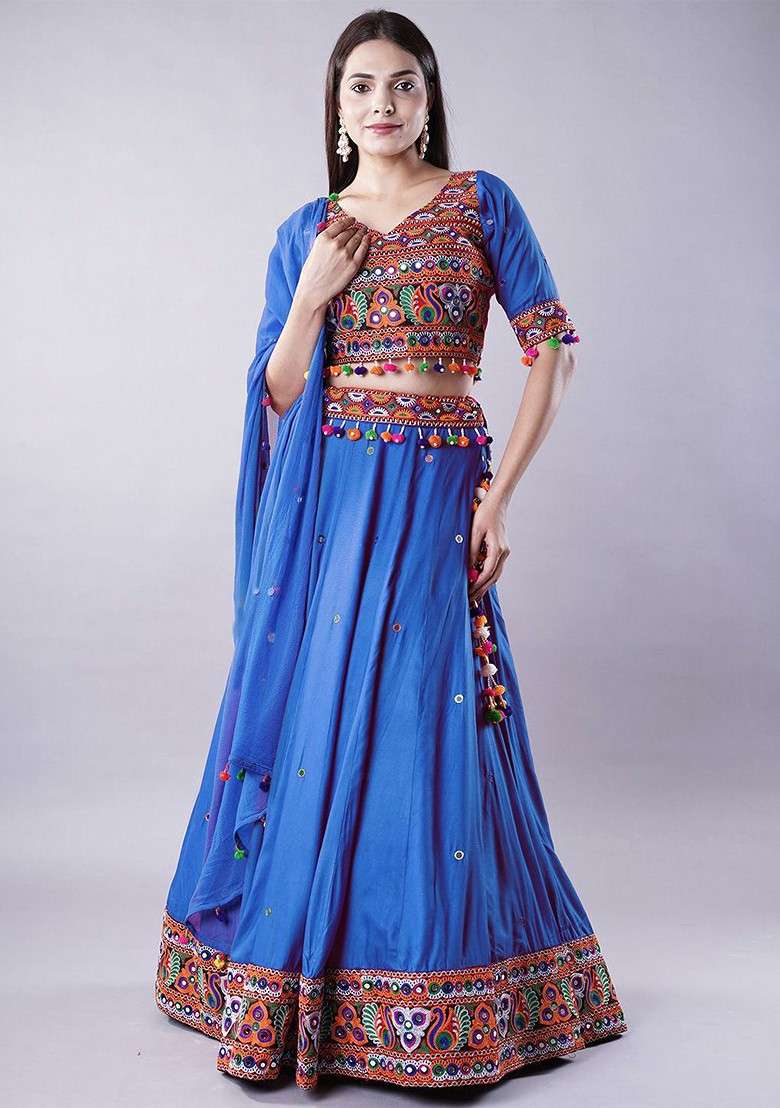 Blue Emboridered Blended Lehenga Choli - Indya