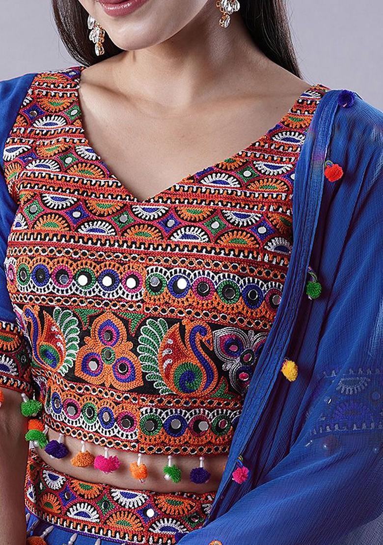 Blue Emboridered Blended Lehenga Choli - Indya