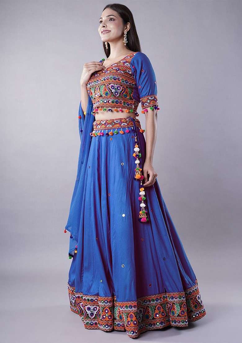 Blue Emboridered Blended Lehenga Choli - Indya