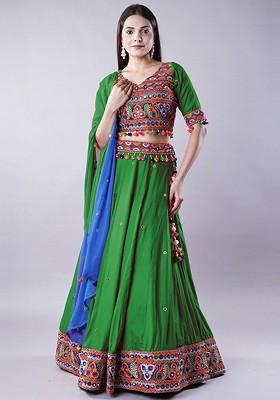Green Emboridered Blended Lehenga Choli