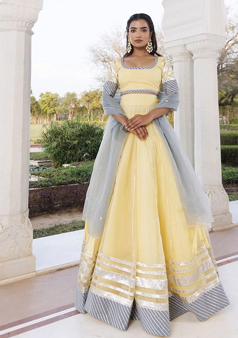 Yellow Embellished Blended Lehenga Choli