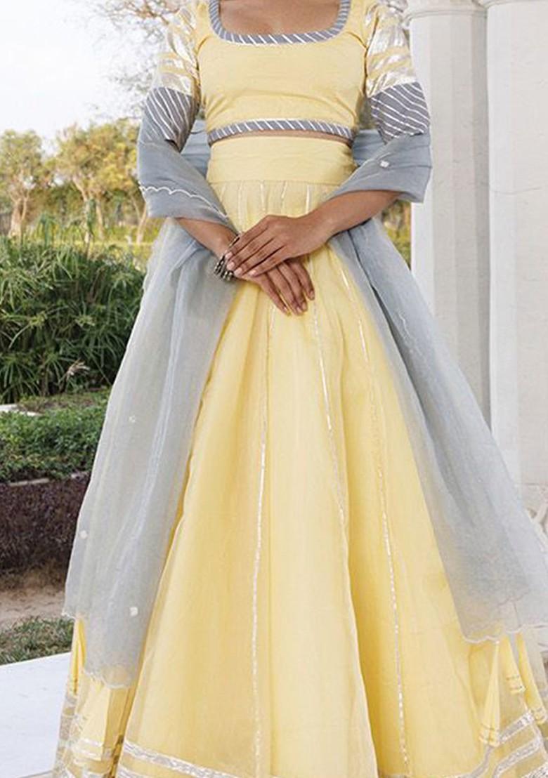 Yellow Embellished Blended Lehenga Choli