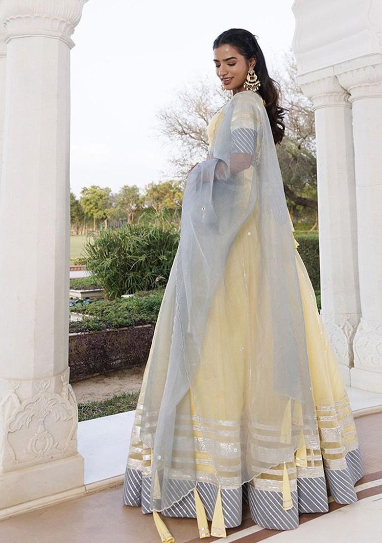 Yellow Embellished Blended Lehenga Choli