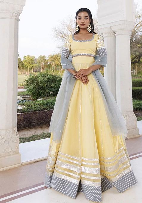 Yellow Embellished Blended Lehenga Choli