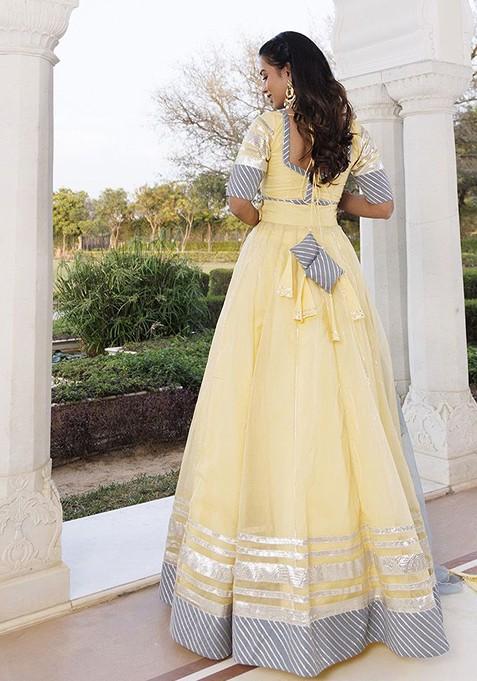 Yellow Embellished Blended Lehenga Choli