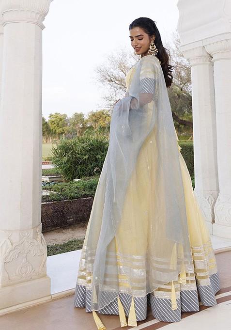 Yellow Embellished Blended Lehenga Choli