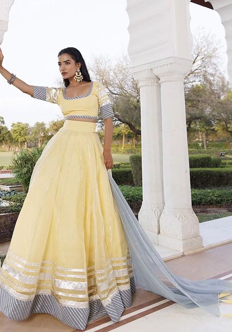 Yellow Embellished Blended Lehenga Choli