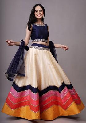Cream Emboridered Blended Lehenga Choli